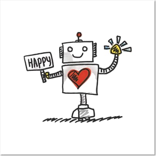 Cute Happy Robot Posters and Art